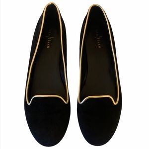 Cole Hann Black Suede Gold Trim Flats
